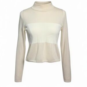NWT - Anthropologie Sheer Mock Neck Cropped Long Sleeve Top in Ivory Size XS